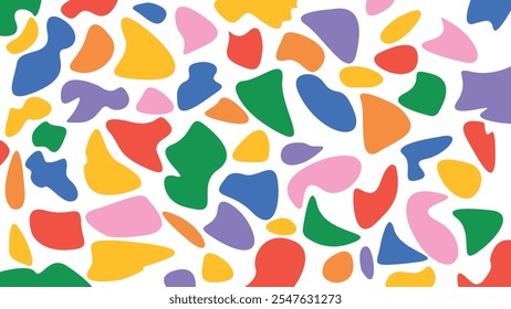 Colorful abstract organic shape print seamless pattern illustration in retro style. Trendy primary color background with creative drawing.