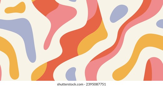 Colorful abstract organic shape seamless pattern illustration. Smooth round shapes background, creative drawing texture print. Dynamic liquid splash repeating wallpaper design.	