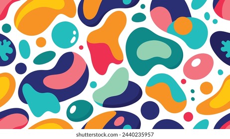 Bunte abstrakte organische Form nahtlose Muster pro Illustration. Glatte runde Formen Hintergrund, kreative Zeichnung Textur Druck. Dynamisches Liquid Splash Repeating Wallpaper Design