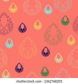 Colorful abstract organic shapes decorative vector repeat pattern. Modern colors, damask inspired pattern with pink – coral living color.