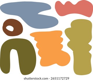 Formas orgânicas abstratas coloridas em tons terrosos e quentes