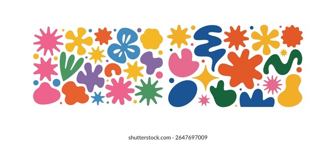 Colorful abstract organic shapes and starbursts pink yellow