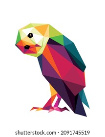 Colorful abstract Owl. Colorful Polygon low poly of cute Owl. Owl full color illustration