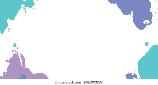 Marco abstracto colorido del chapoteo de la pintura con las manchas de tinta turquesa, púrpura, y violeta en el fondo blanco, perfecto para el arte moderno, el diseño creativo, y las Plantillas digitales.