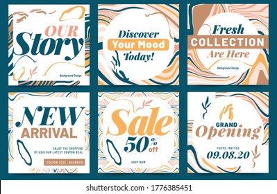 Colorful abstract Painted liquid fractal contour social template vector set