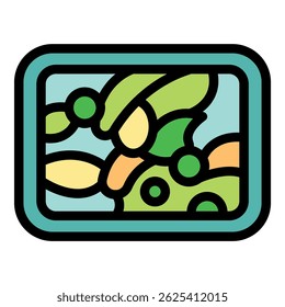 Colorful abstract painting with organic shapes, framed, representing modern art and creative expression