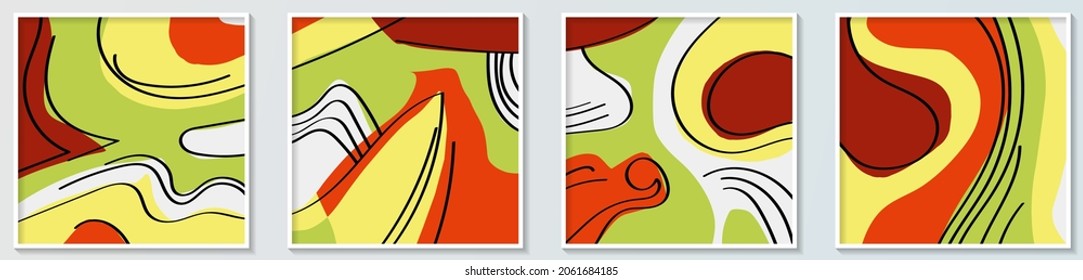 Colorful abstract panel. A beautiful panel for interior decoration, corporate designs, blogs, postcards, posters and your other projects. Four square images in thin white frames. Vector. 