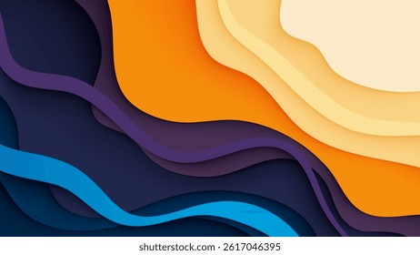 Colorful abstract paper cut background with smooth wavy layers in warm and cool tones