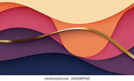 Colorful Abstract Paper Cut Background with Golden Wavy Line – Modern Layered Design
