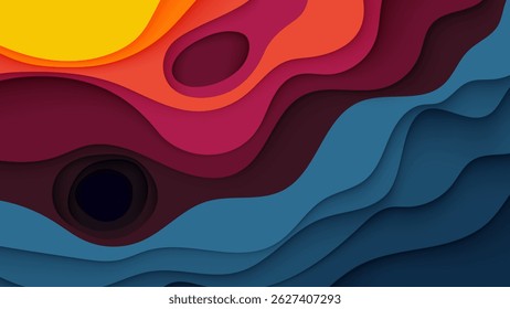 Fundo colorido abstrato da camada do papel com ondas 3D vibrantes