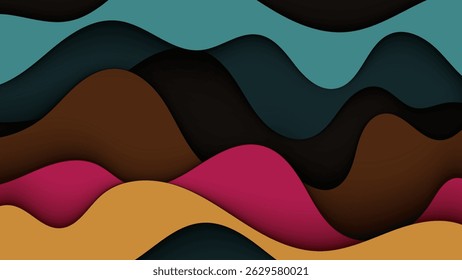 Fundo colorido abstrato da camada do papel com ondas 3D vibrantes
