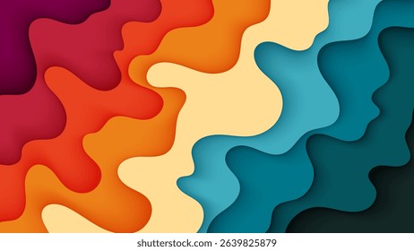 Colorful Abstract Papercut Layered Background with Vibrant 3D Waves