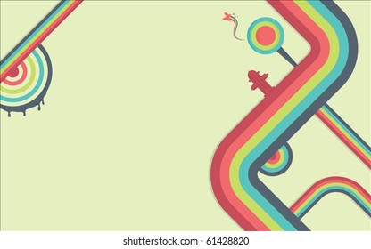 A colorful abstract path background. with road-like-elements such as a fire hydrant.