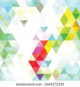 A colorful abstract pattern composed of various triangles in a watercolor style.