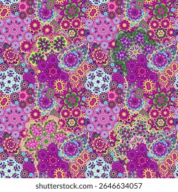 A colorful abstract pattern featuring random shapes and vibrant colors on a light background.