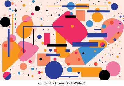 colorful abstract pattern with geometric shapes, in the style of confetti-like dots, de stijl, calarts, playful streamlined forms, interactive artwork