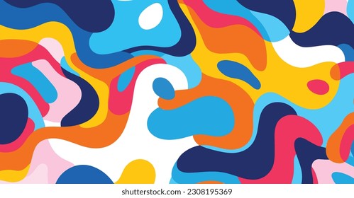 colorful abstract pattern on a background, in the style of bold outlines, flat colors, white background, flowing forms, bold primary colors, reef wave, modular patterns, bold patterns