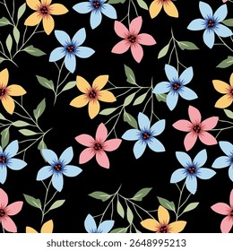Colorful abstract pattern on ornament flower. t's perfect for wallpaper, fabric design, textile design, cover, wrapping paper. Seamless floral pattern with colorful flowers, leaves