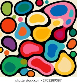 Un patrón abstracto colorido de Formas orgánicas y fluidas. Un fondo maximalista retro de los años 70.