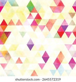 A colorful abstract pattern of overlapping triangles in various shades, creating a vibrant, artistic design.