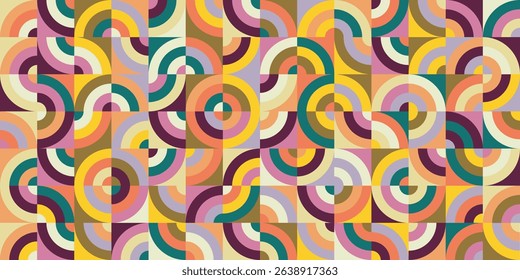 Colorful abstract pattern with semicircles and wavy lines