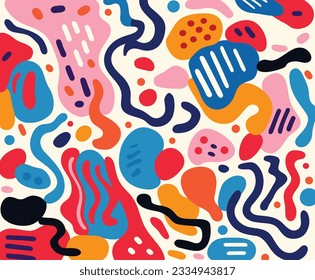 colorful abstract pattern with colorful shapes, in the style of bold calligraphic marks, simplistic vector art, rounded, mordecai ardon, sopheap pich