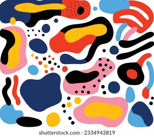 colorful abstract pattern with colorful shapes, in the style of bold calligraphic marks, simplistic vector art, rounded, mordecai ardon, sopheap pich