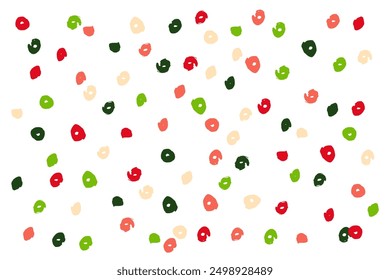Colorful abstract pattern with spirals and dots, ideal for backgrounds, wallpapers, textile designs, greeting cards, posters, and digital art projects. Vibrant and playful.