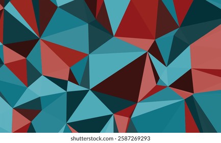 A colorful abstract pattern of triangles and squares. The colors are blue, red, and purple. The pattern is made up of many different shapes and sizes