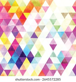 A colorful abstract pattern of triangles in various hues creating a vibrant mosaic effect.