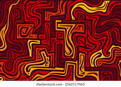 Colorful abstract pattern with vibrant red and orange swirling lines in a dynamic design
