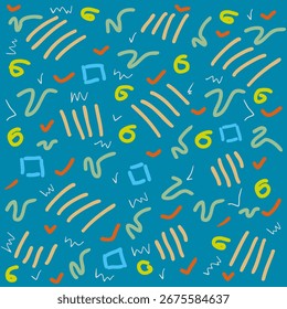 Colorful Abstract Patterns with Doodles and Geometric shapes on Blue Background Vector Illustration