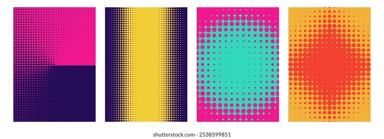 Colorful abstract patterns with dots and stripes in vibrant hues