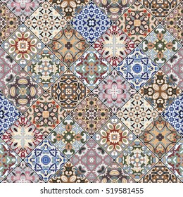 Colorful abstract patterns in the mosaic set. Square scraps in oriental style. Vector illustration. Ideal for printing on fabric or paper.