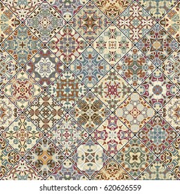 Colorful abstract patterns in the mosaic set. Square scraps in oriental style. Vector illustration. Ideal for printing on fabric or paper.
