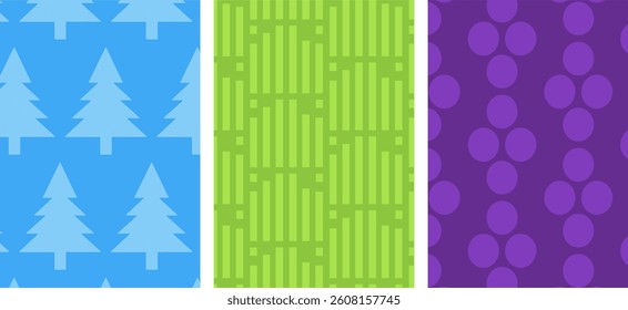 Colorful Abstract Patterns with Trees, Bamboo, and Circles.