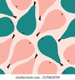 Colorful abstract pears hand drawn vector illustration. Fruit in flat style seamless pattern for fabric or wallpaper.