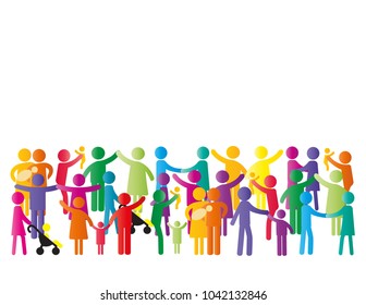 Colorful abstract pictograms showing figures happy and loving family - parents, kids, cooples.