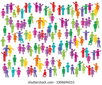 Colorful abstract pictograms showing figures happy family, group or team.
