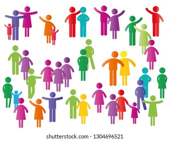 Colorful abstract pictograms showing figures happy family, group or team.
