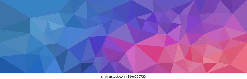 Fundo de polígono abstrato colorido misturando tons azuis, roxos e rosa em um estilo geométrico poli baixo.