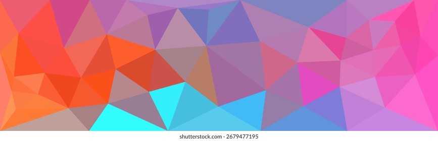 Fundo de polígono abstrato colorido com tons de gradiente de vermelho, azul, roxo e rosa.