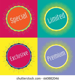 Colorful abstract polygonal badges. Vector illustration.