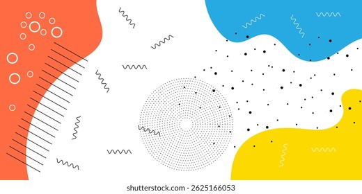 Colorful Abstract pop art paint splash background with wave pattern. geometric vector design of trendy Memphis 80s-90s style
