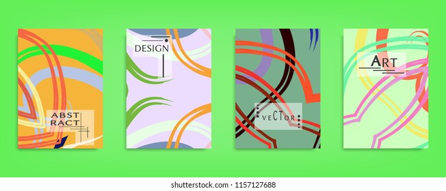 Colorful abstract poster, header, cover design. Digital watercolor brush strokes grunge texture, Minimal geometric pattern. Collage flyer, brochure, booklet page template, vector illustration set