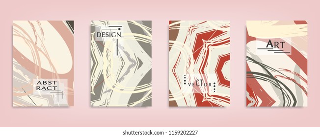 Colorful abstract poster, header, cover design. Digital watercolor brush strokes grunge texture, Minimal geometric pattern. Collage flyer, brochure, booklet page template, vector illustration set