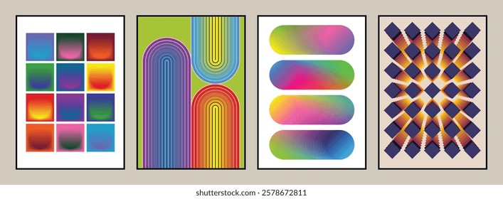 Colorful Abstract Poster Set, Perspective and Gradients. Vector Templates for Abstract Placards, Illustrations. Covers, Invitations