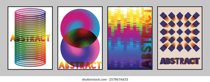 Colorful Abstract Poster Set, Perspective and Gradients. Vector Templates for Abstract Placards, Illustrations. Covers, Invitations