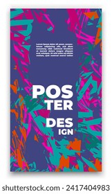 Cartel colorido y abstracto adecuado para promociones de eventos, publicidad y decoración en varios espacios interiores como oficinas, cafés y lugares de eventos.