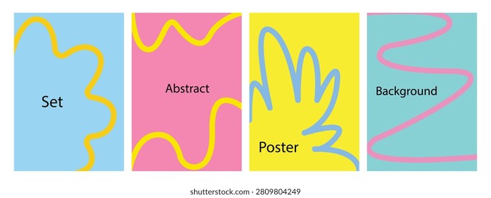 Colorful abstract poster template collection with playful organic lines, editable modern layouts for branding, brochures, presentations, publications, social media, print materials, and creative graphic design projects.